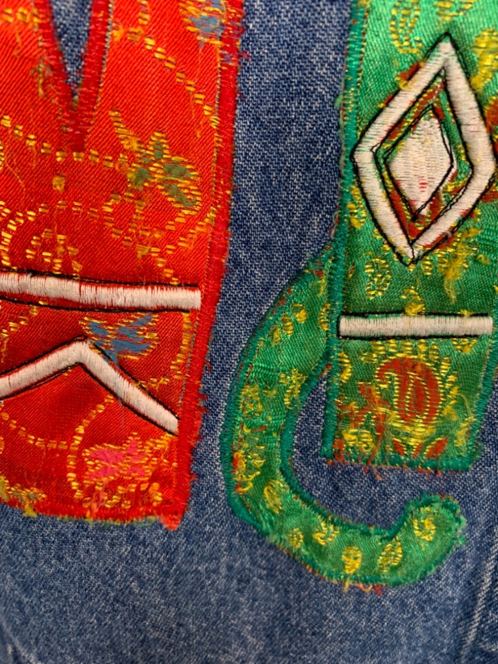 Tantrums Denim Jacket Women's Large Appliqué Cats Asian Flair Whimsical Artsy - Picture 10 of 16
